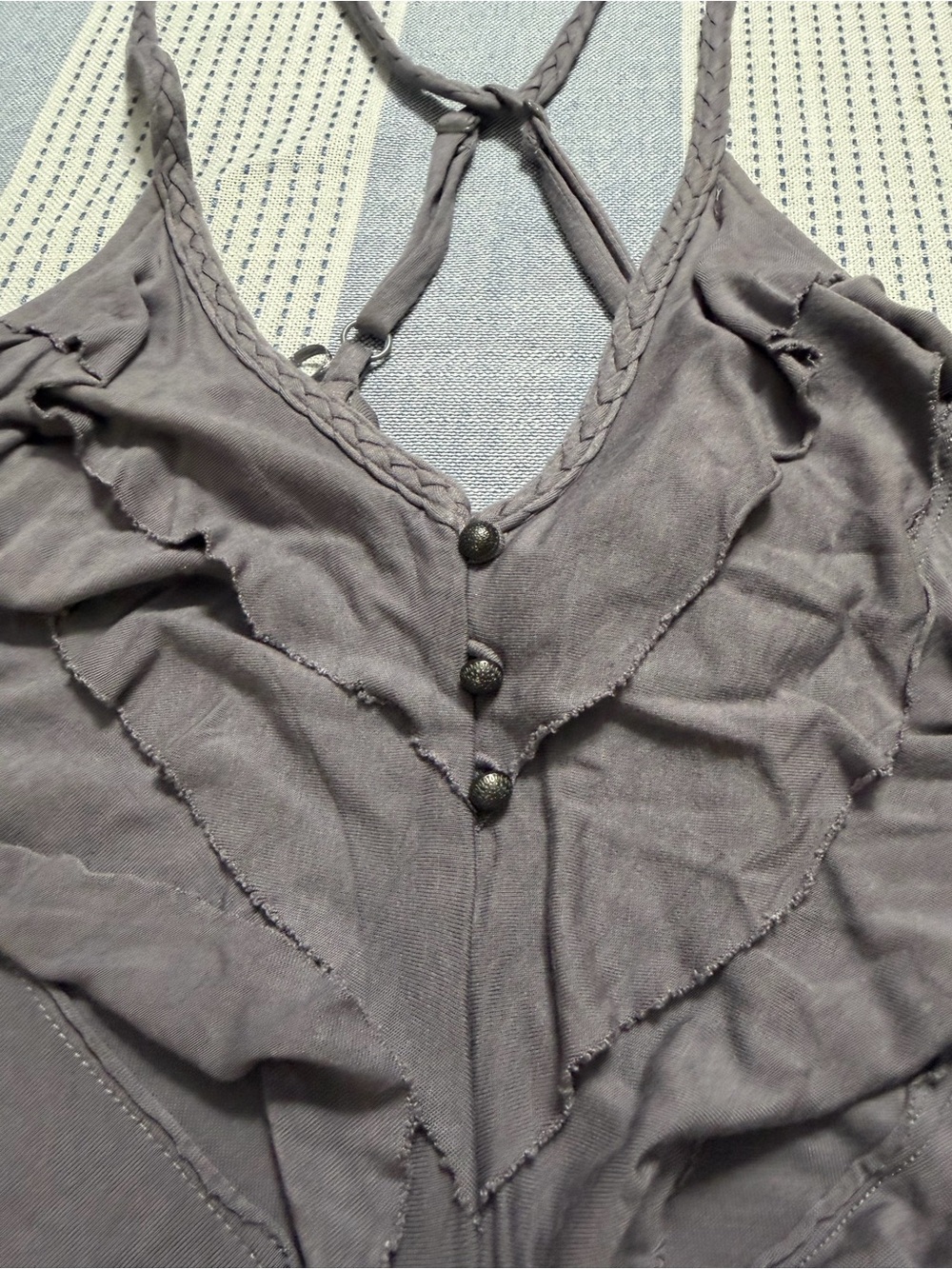 GUESS Georgina Ruffle Top- Gray-Lavender - Picture 4 of 9